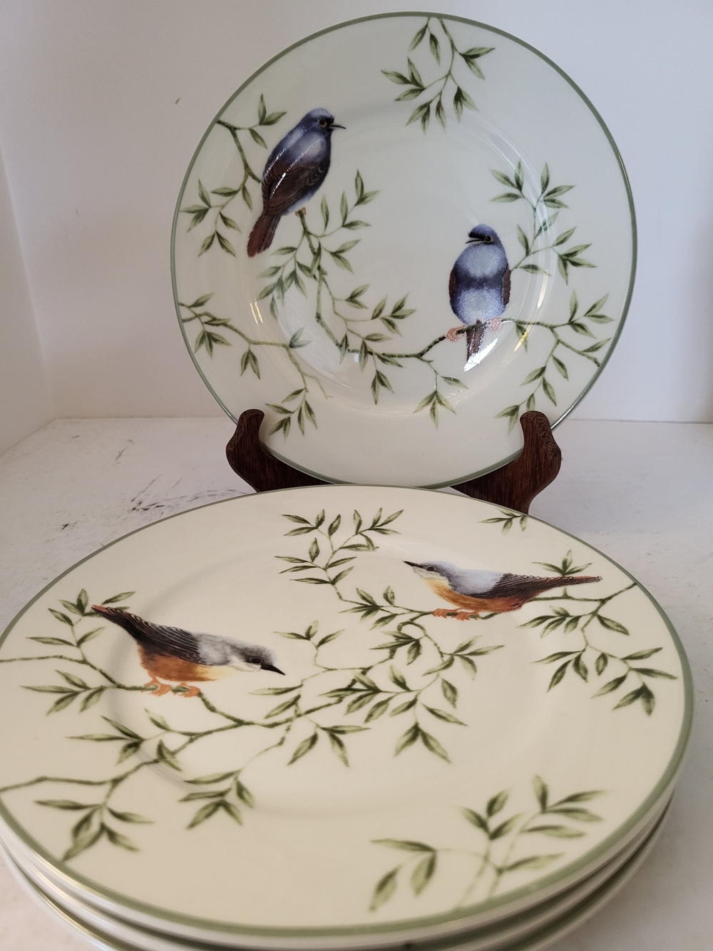 S/4 Vintage Farberware ARBOR LIFE Salad Plates Nuthatch/Bluebird